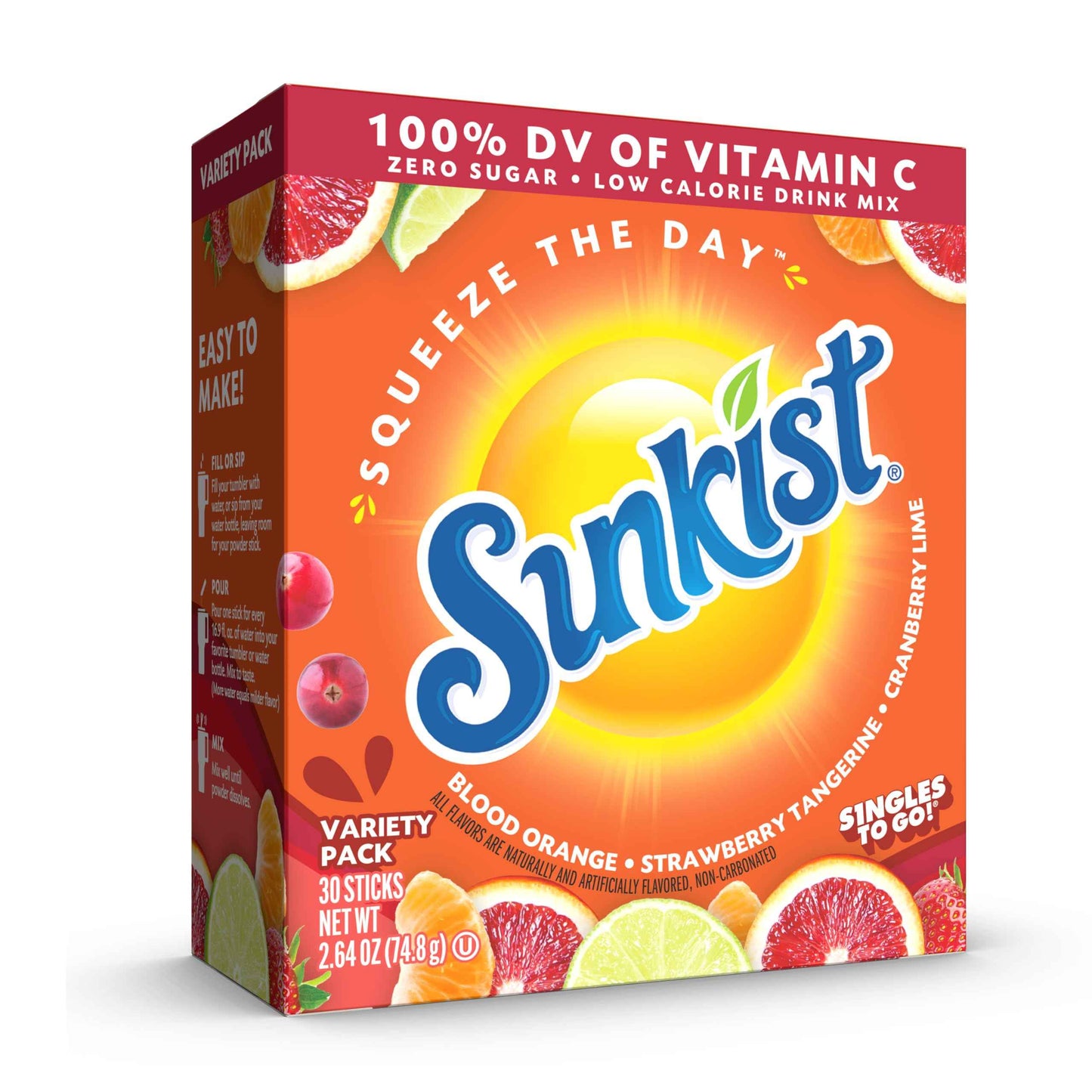 Sunkist Soda Singles To Go Drink Mix, 0.53 OZ, 6 Count (Pack of 12)