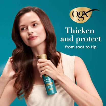 OGX ProGrowth + Peptide Serum Mist, Heat Protectant Spray Instantly Thickens Hair Root to Tip While Protecting from Breakage for Visibly Thicker, Fuller Hair, 6.5 fl. oz