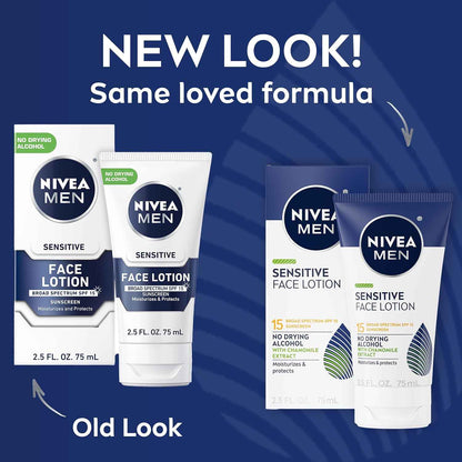 NIVEA MEN Sensitive Face Lotion with SPF 15, Broad Spectrum Sunscreen