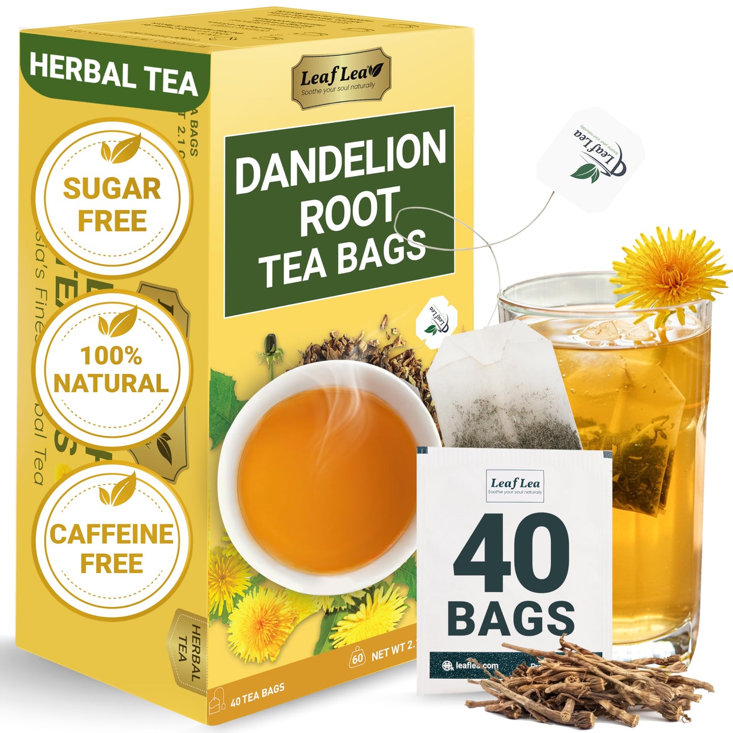 Dandelion Root Tea - 40 Tea Bags (Pack of 1)