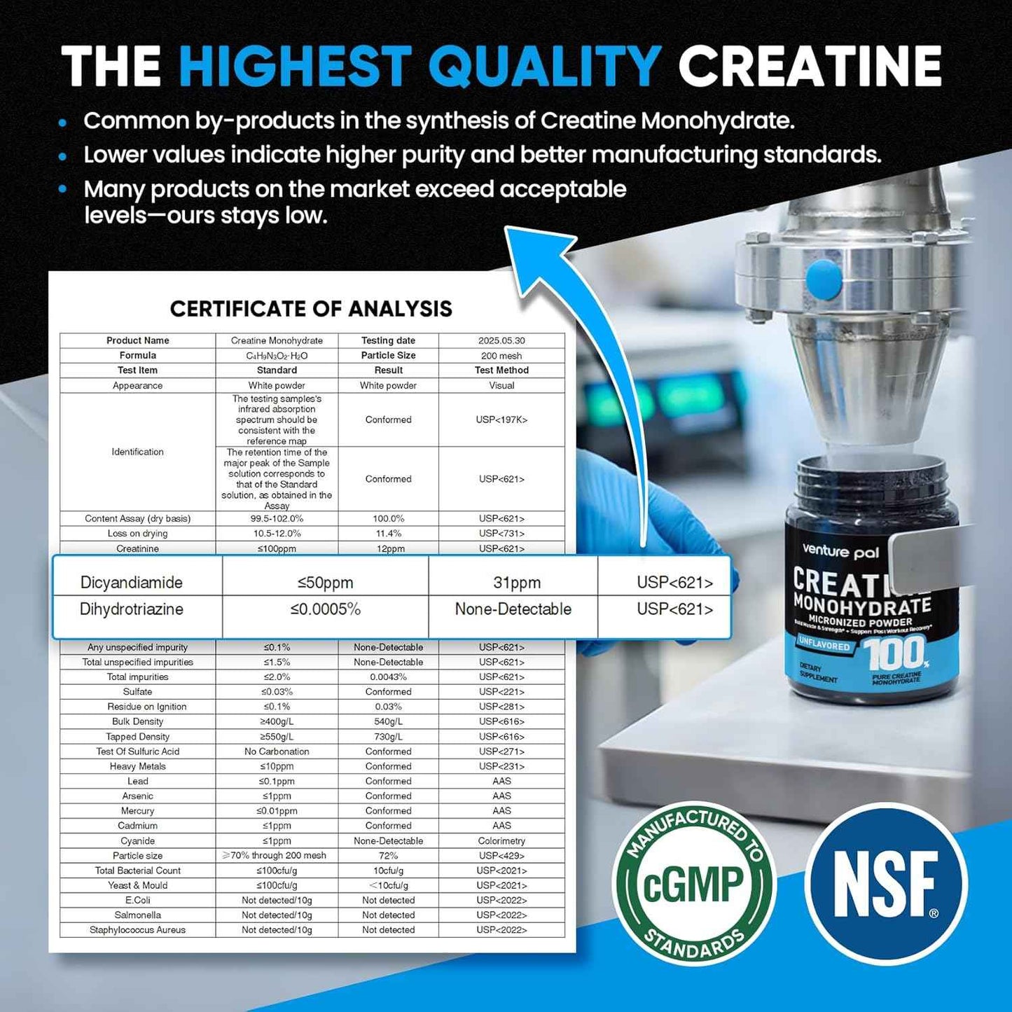 Venture Pal 100% Pure Micronized Creatine Monohydrate Powder, Unflavored Creatine for Women & Men, Vegan, Keto, Gluten Free, 5 g (5000mg) per Serving, Creatina Monohidratada en Polvo