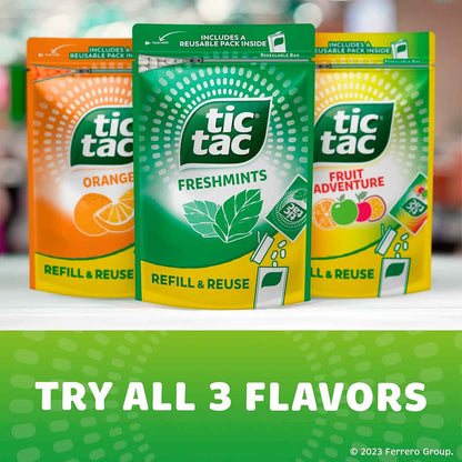 Tic Tac Bulk Freshmints Refill Bag, On-the-Go Pocket-Sized Breath Mints, Includes Empty Refillable Pack, 17.2 oz