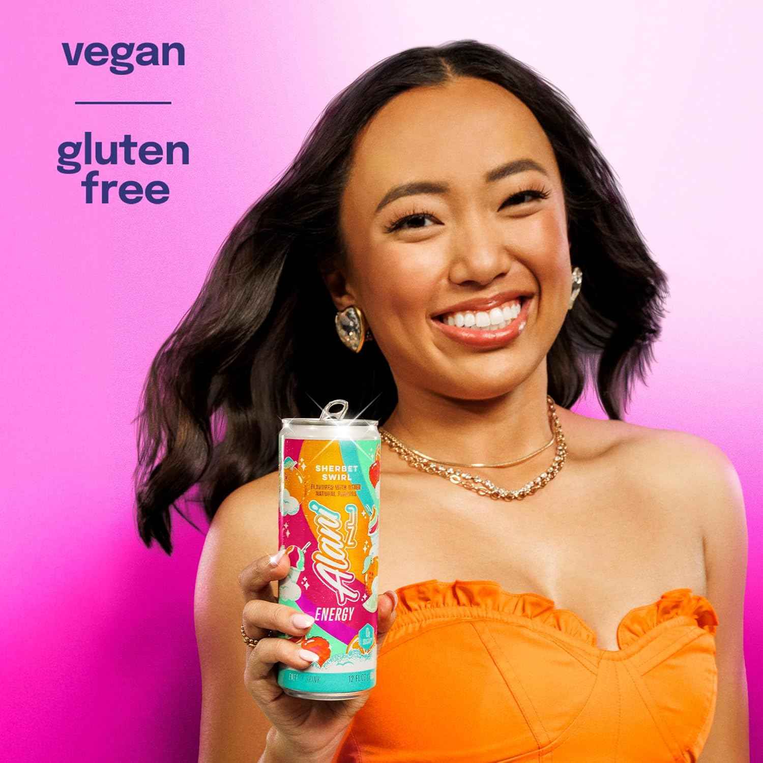 Alani Nu SHERBET SWIRL Sugar Free, Low Calorie Energy Drinks, 200mg Caffeine, Biotin B Vitamins, Zero Sugar, 10 Calories, 12 Fl Oz Cans, 12 Pack
