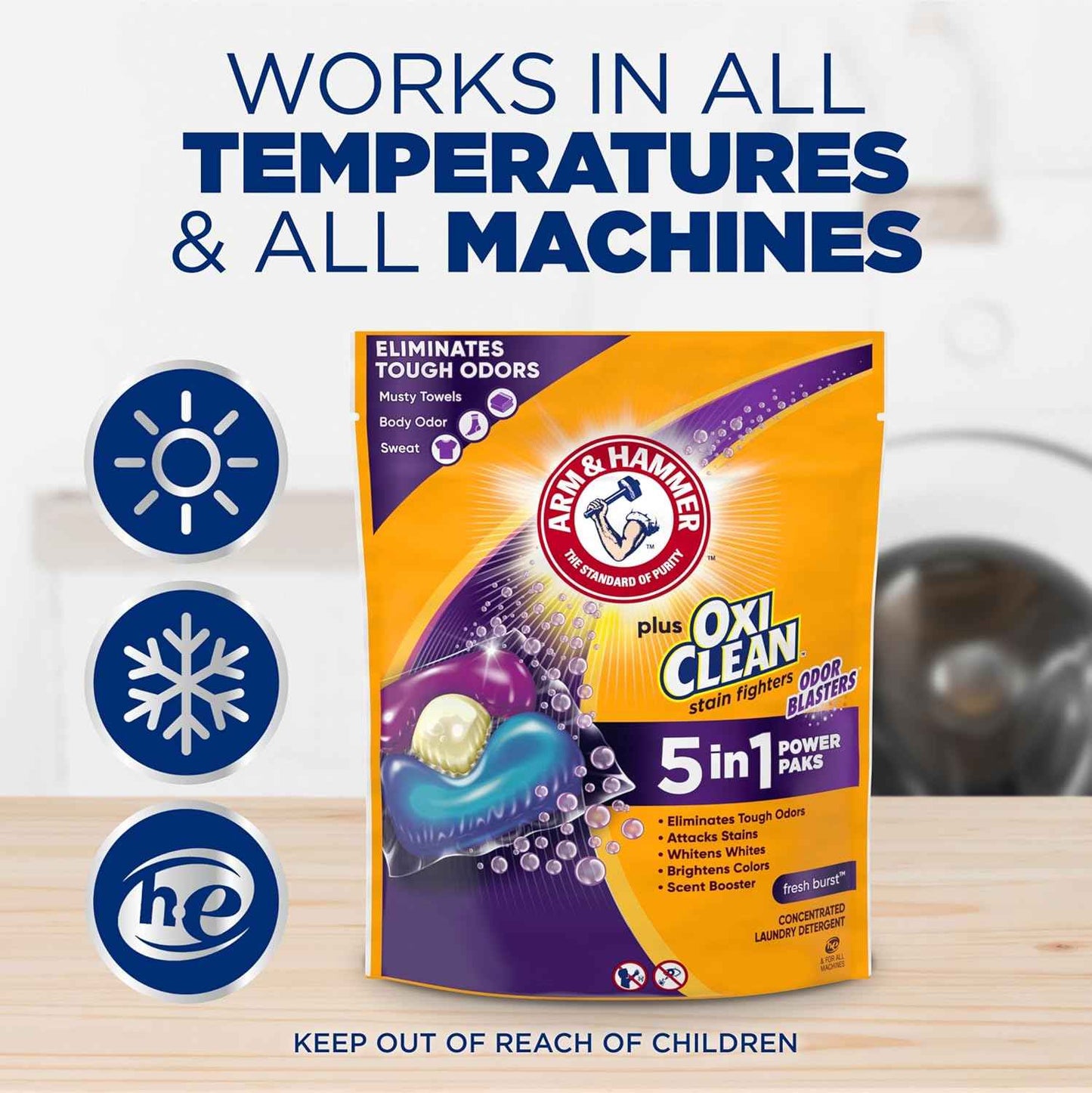 Arm & Hammer Plus OxiClean With Odor Blasters Laundry Detergent 5-IN-1 Power Paks