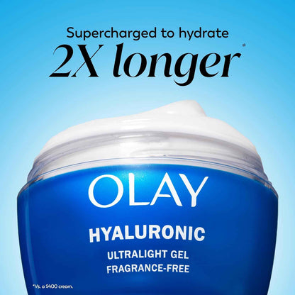 Olay Hyaluronic Acid Face Moisturizer, Instant Hydration for Women, Fragrance-Free - Dry Skin Solution, Glowing, Smoothing, Plumping, Renewing - Niacinamide, Amino Peptides