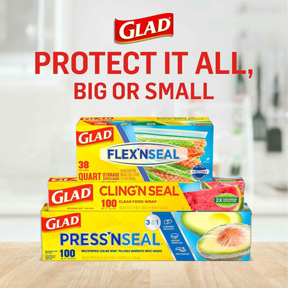 Glad Cling N Seal Plastic Wrap for Food, Airtight Seal, 300 Square Foot Roll