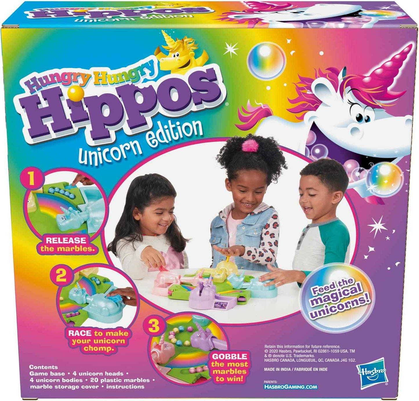 Hasbro Gaming Hungry Hippos Unicorn Edition Pre-School Board Game for Kids Ages 4 and Up; 2-4 Players, Easter Gifts for Boys and Girls (Amazon Exclusive)