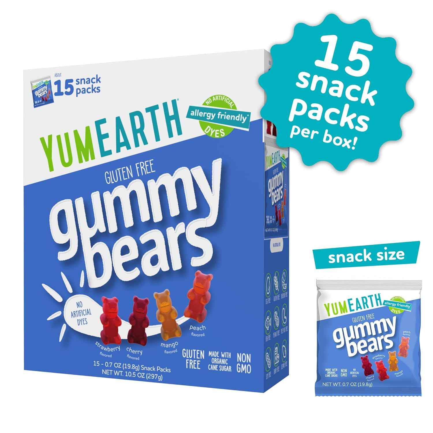 YumEarth Organic Gummy Bears - Fruity Gummy Candy Snack Packs, Gluten Free Snacks for Kids - Allergy Friendly, Non-GMO, No Artificial Dyes - Assorted Flavors
