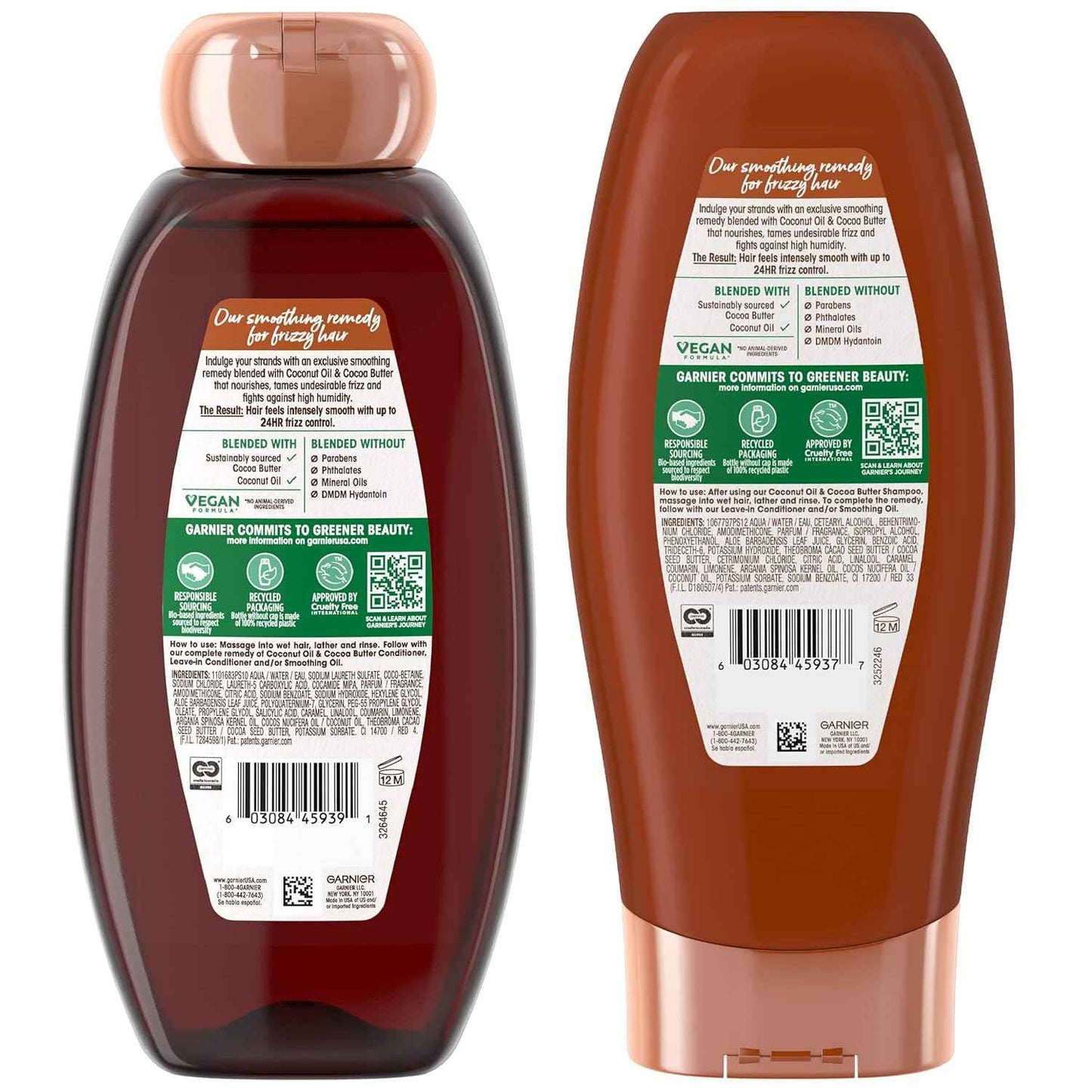 Garnier Whole Blends Coconut Oil & Cocoa Butter Smoothing Shampoo and Conditioner Set for Frizzy Hair, 22 Fl Oz (2 Items), 1 Kit (Packaging May Vary)