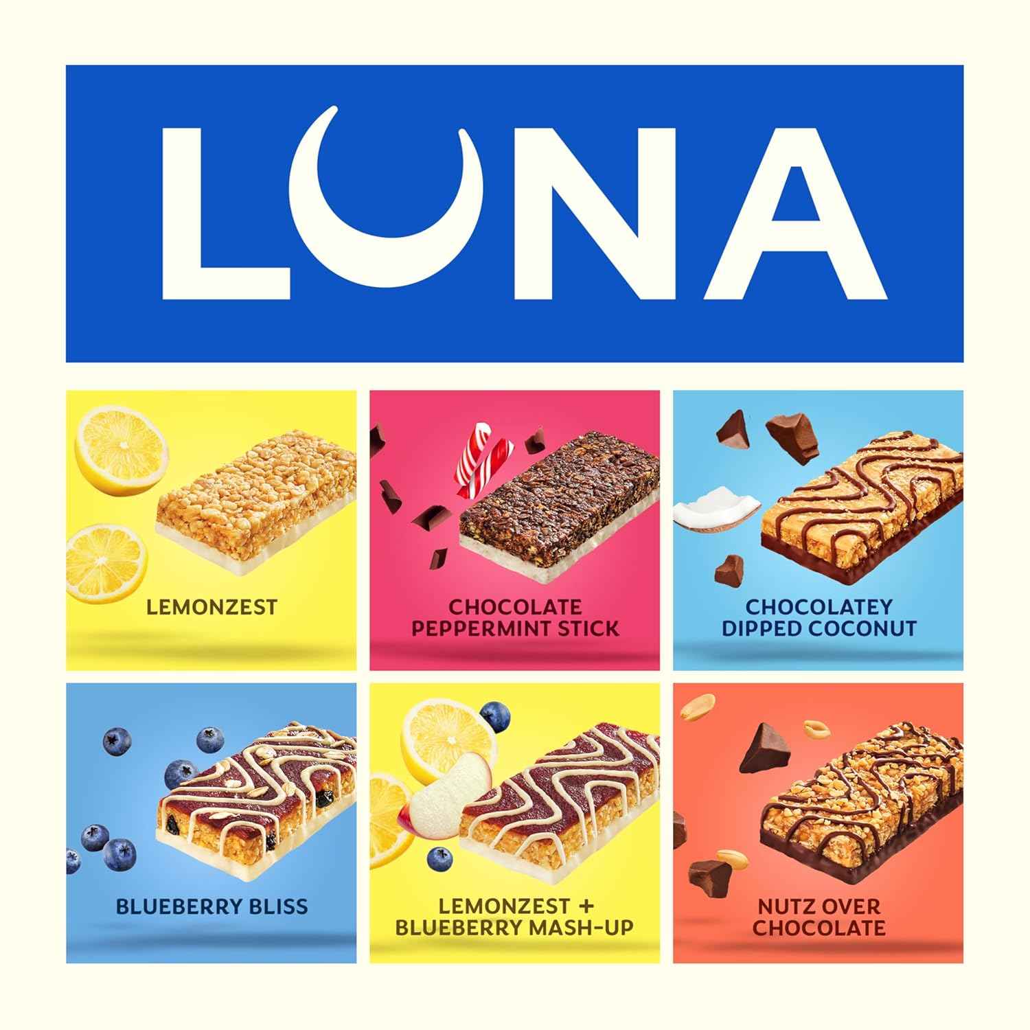 LUNA Bar - Variety Pack - 6 Flavors - Gluten Free Snack Bars - Non-GMO - Protein Bars - Made with Organic Oats (12 Pack)