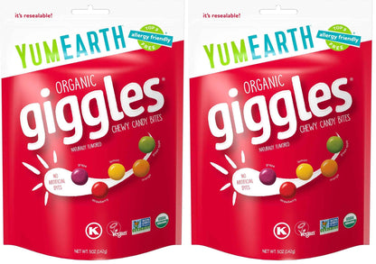 YumEarth Organic Giggles Chewy Candy – Allergy Friendly, No Artificial Dyes, Non GMO, Gluten Free, Fruit Flavored, Vegan Candy Snacks 0.5 oz