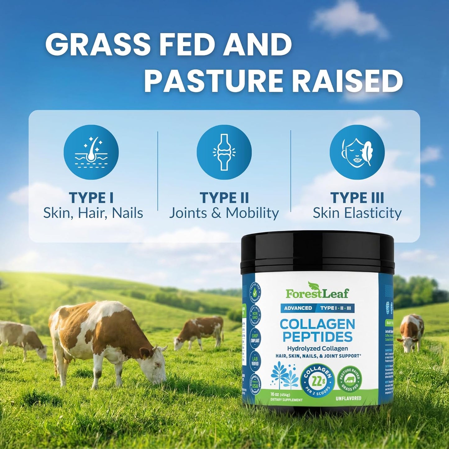 ForestLeaf_Collagen_Peptides_Powder_Unflavored_-_Hydrolyzed_Grass_Fed_Keto_Collagen_Protein_Powder_Type_1,_2_&_3_-_Vital_Hair,_Skin,_Nails,_Joints,_Recovery,_11g_Per_Serving