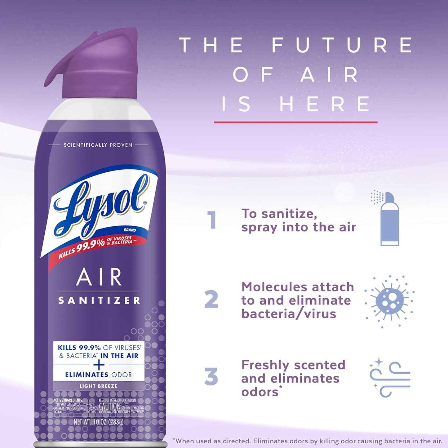 Lysol Air Sanitizer Spray with Bacterial Odor Eliminator for Home & Office, Sanitizing Air Spray, Air Freshener Alternative