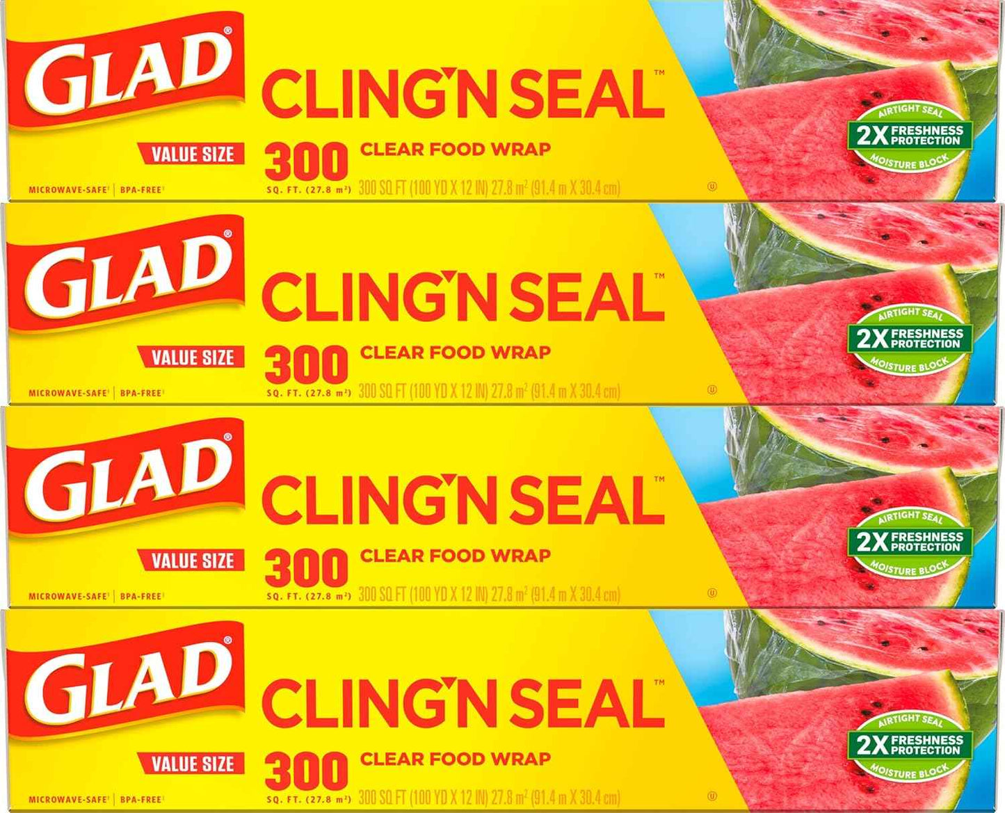 Glad Cling N Seal Plastic Wrap for Food, Airtight Seal, 300 Square Foot Roll