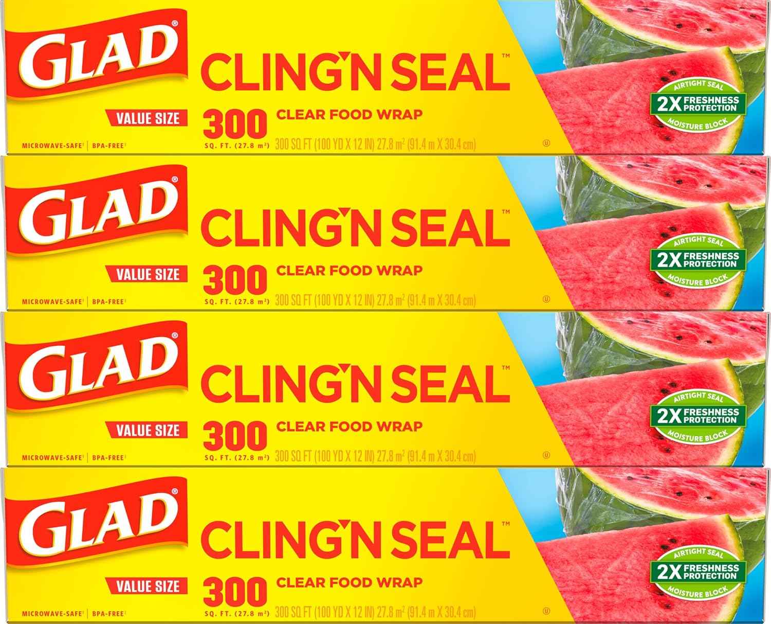 Glad Cling N Seal Plastic Wrap for Food, Airtight Seal, 300 Square Foot Roll