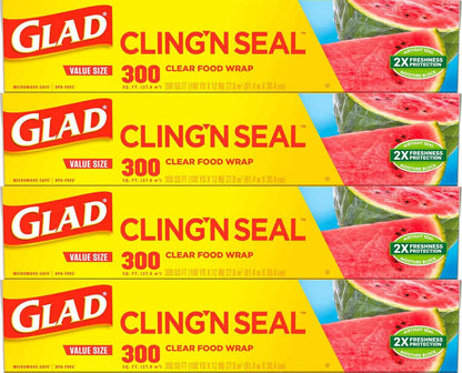 Glad Cling N Seal Plastic Wrap for Food, Airtight Seal, 300 Square Foot Roll