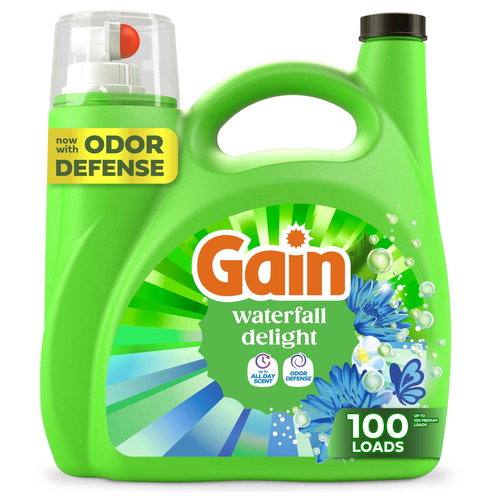 Gain Liquid Laundry Detergent with Odor Defense, Waterfall Delight Scent, Laundry Soap For HE Washing Machines