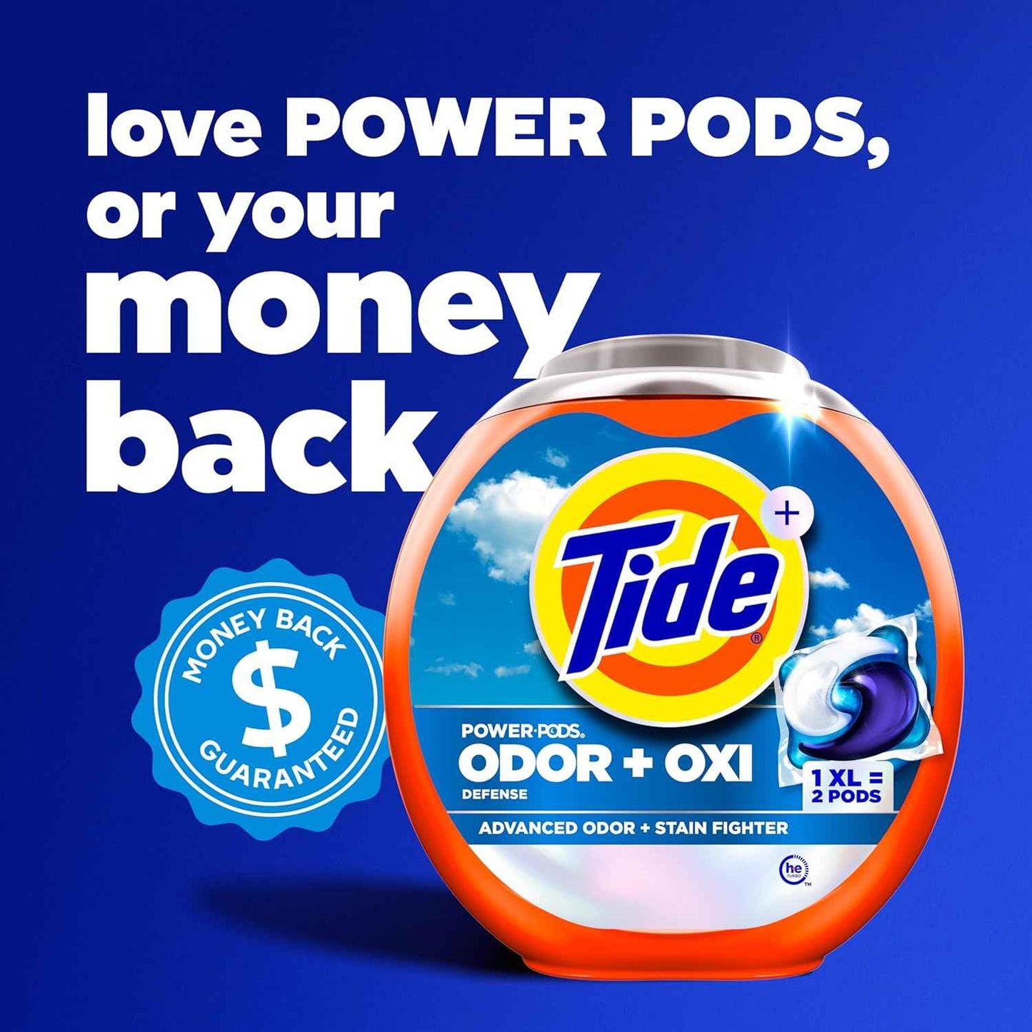 Tide Odor Defense + Oxi Laundry Detergent Pacs, Original Scent, Advanced Odor + Stain Fighter