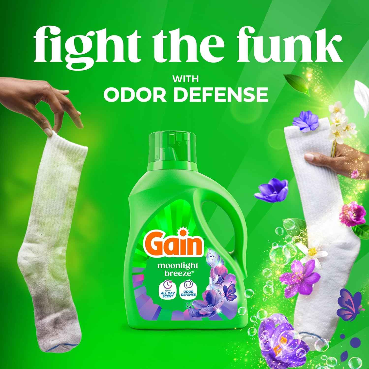 Gain Liquid Laundry Detergent with Odor Defense, Moonlight Breeze Scent, Laundry Soap For HE Washing Machines