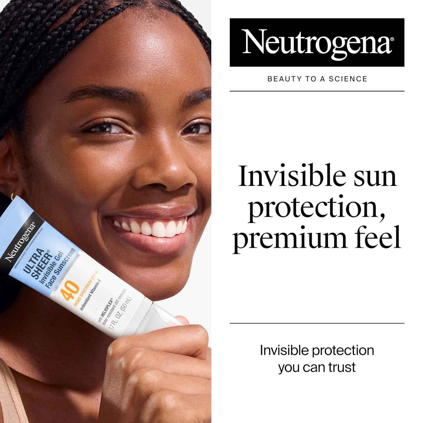 Neutrogena Ultra Sheer Invisible Gel Face Sunscreen SPF 40, Facial Sunscreen & Moisturizer, Vitamin E, Matte Finish, Makeup Primer, Travel Size, 80 Minutes Water-Resistant, 1.7 oz