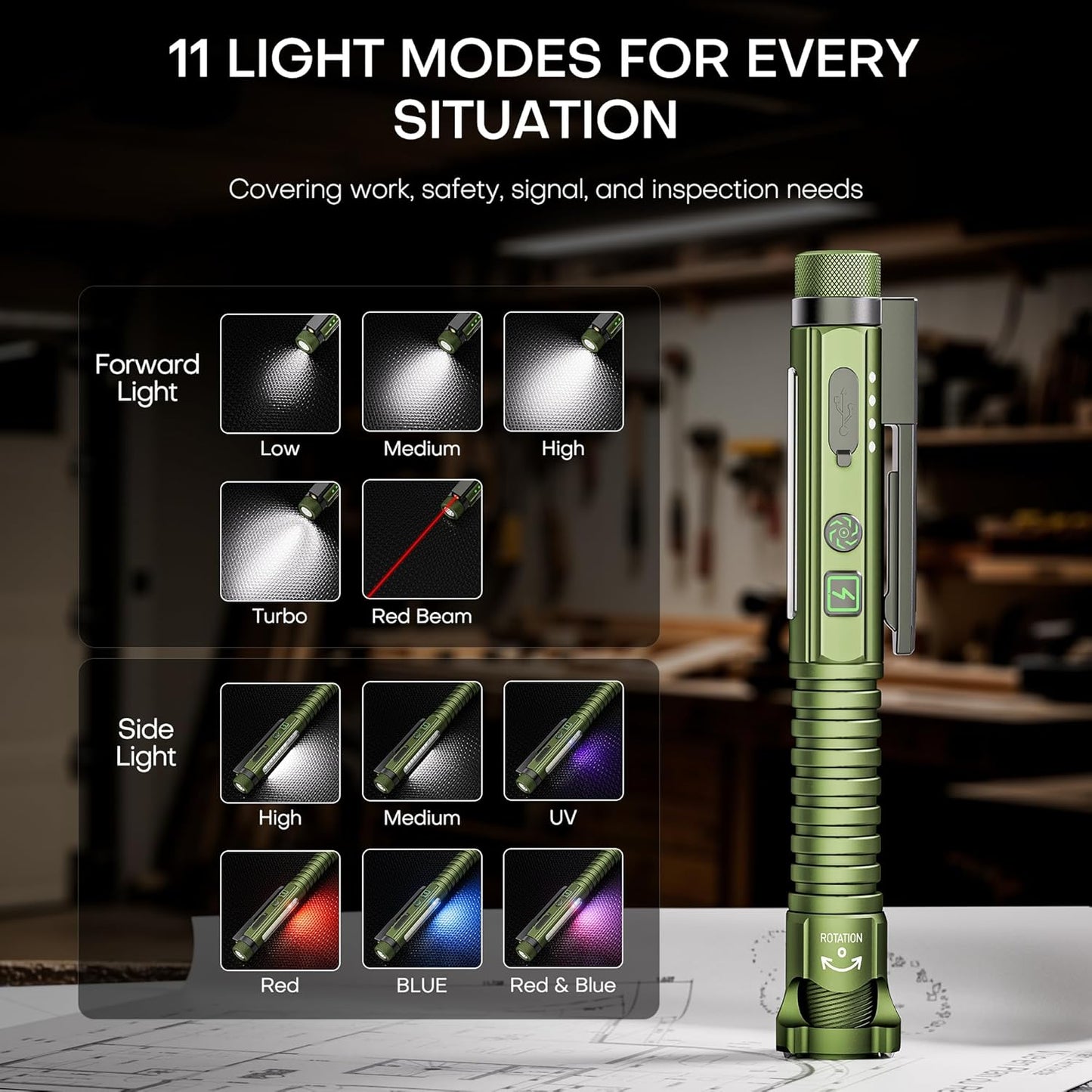 EDC_Flashlight_Rechargeable,800_Lumen_Small_Flashlight_with_Magnetic_Clip_&_Base,_11_Modes_LED_Flashlight,Glass_Breaker&Bottle_Opener,_USB-C_Flashlight_for_Working,Home_and_Emergency