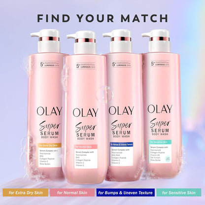 Olay_Super_Serum_Body_Wash_for_Extra_Dry_Skin,_24hr_Long_Lasting_Rich_Hydration,_5+_Ingredient_Complex_for_Bright,_Even,_Firm,_&_Luminous_Skin,_with_Collagen_Peptide,_Vitamin_C_&_Shea_Butter,_20_fl_oz