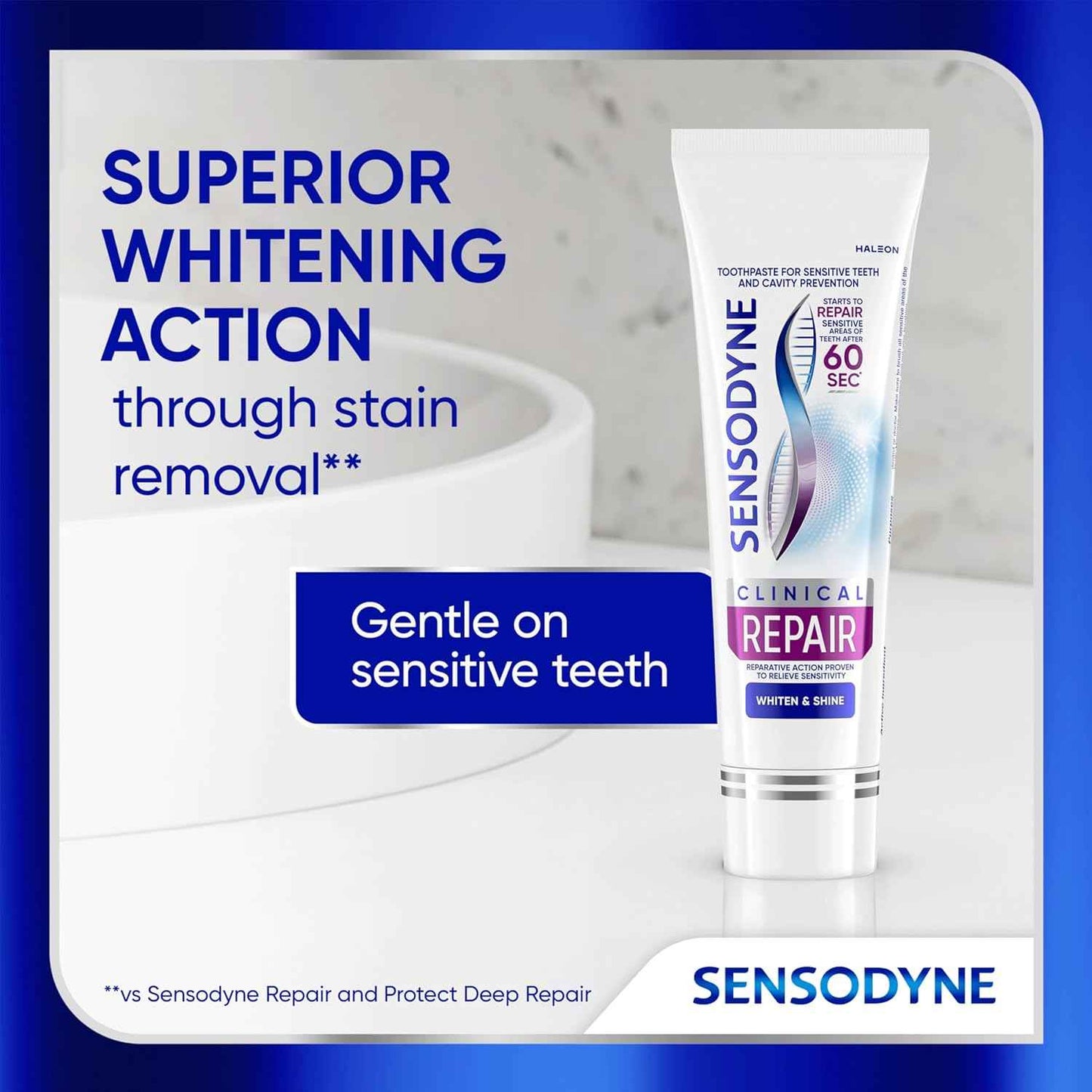 Sensodyne Clinical Repair Whiten & Shine Toothpaste for Sensitivity Relief, 2.3 oz