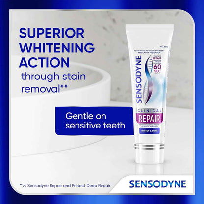 Sensodyne Clinical Repair Whiten & Shine Toothpaste for Sensitivity Relief, 2.3 oz