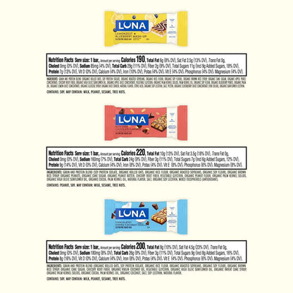 LUNA Bar - Variety Pack - 6 Flavors - Gluten Free Snack Bars - Non-GMO - Protein Bars - Made with Organic Oats (12 Pack)