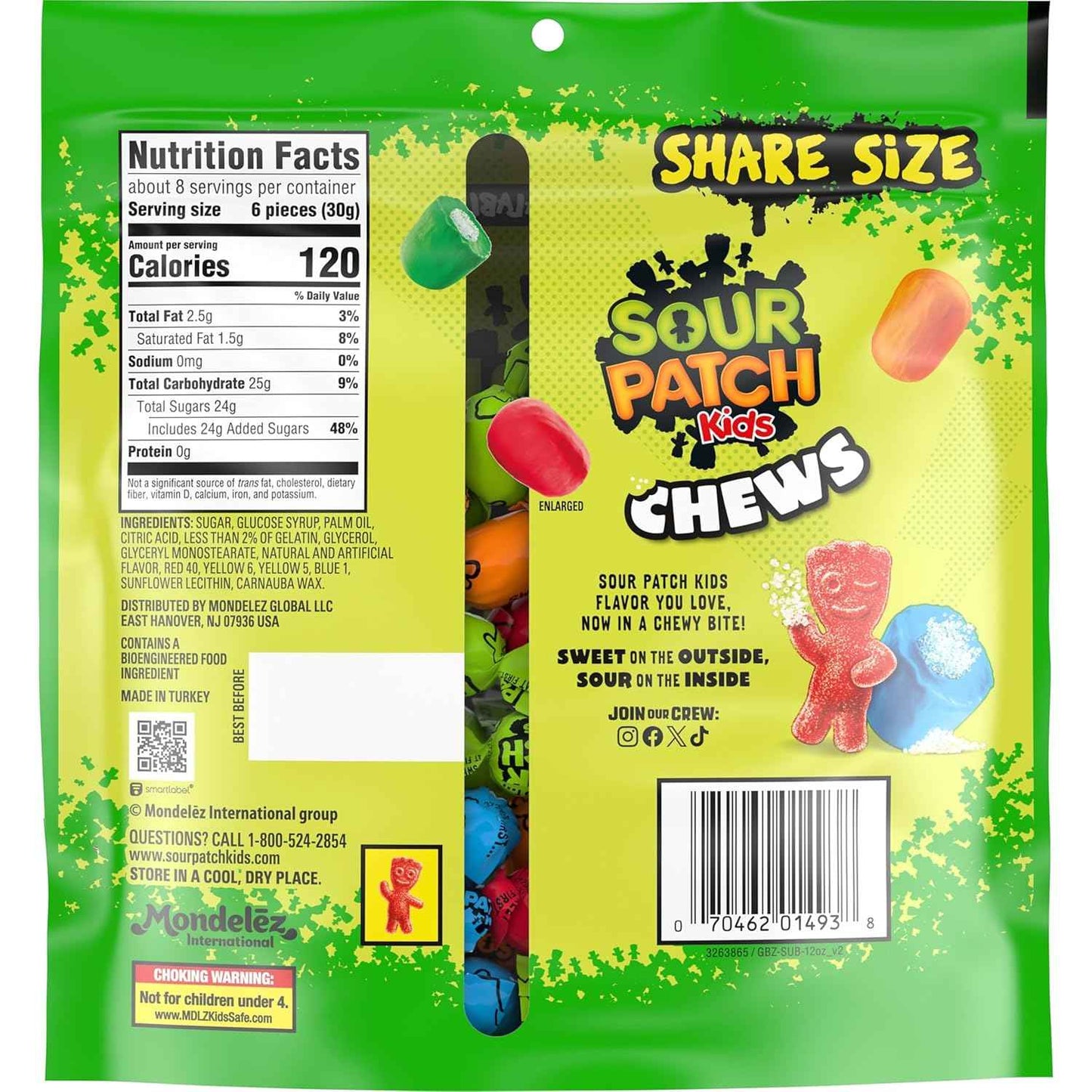 SOUR PATCH KIDS Chews Soft & Chewy Candy, Share Size
