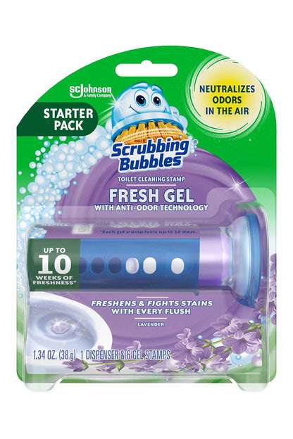 Scrubbing Bubbles Fresh Gel Toilet Bowl Cleaning Stamps, Helps Keep Toilet Clean and Helps Prevent Limescale & Rings, 1 Dispenser with 6 Fresh Gel Stamps