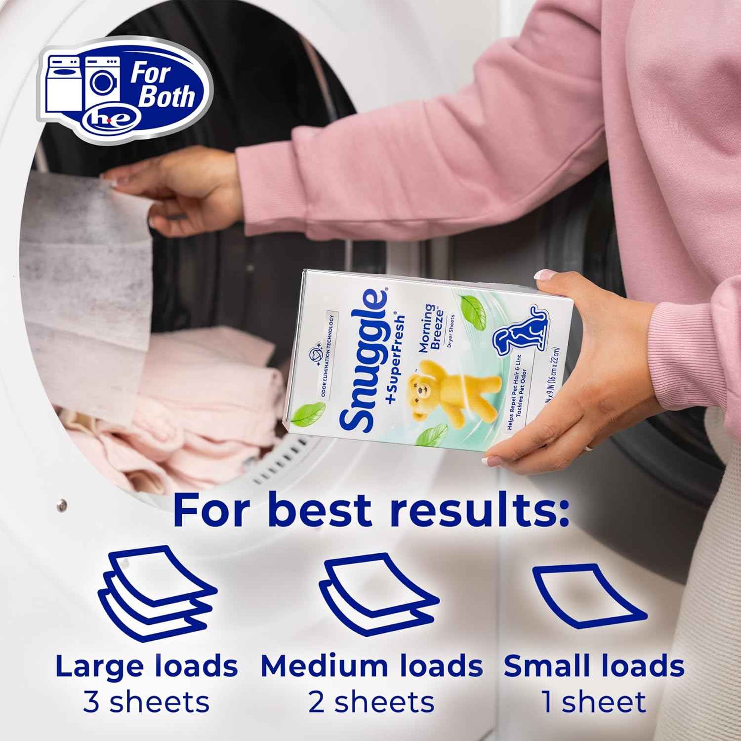 Snuggle SuperFresh Fabric Softener Dryer Sheets, 200 Count, Morning Breeze, Long-Lasting Fresh & Clean Scent, Tackles Pet Odor, Helps Repel Pet Hair, Reduces Static & Fights Wrinkles, HE Safe