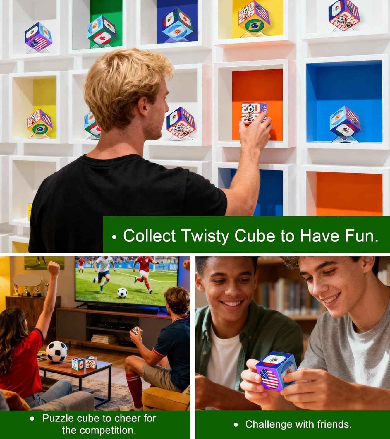 2026 World Soccer Cup Themed 3x3 Cube Puzzle, Football Sports Celebration Brain Puzzle Toy, Memorable Decor for Sport Fans