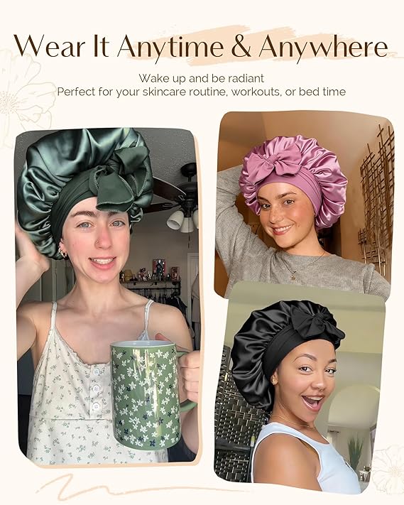 YANIBEST Adjustable Double Layer Satin Bonnet, Silk Hair Bonnet for Sleeping with Elastic Tie Curly Natural Hair Reduce frizz