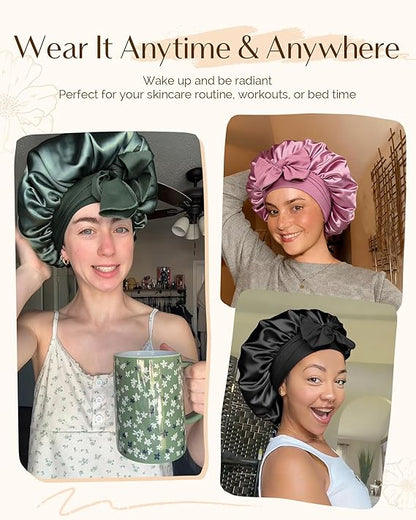 YANIBEST Adjustable Double Layer Satin Bonnet, Silk Hair Bonnet for Sleeping with Elastic Tie Curly Natural Hair Reduce frizz