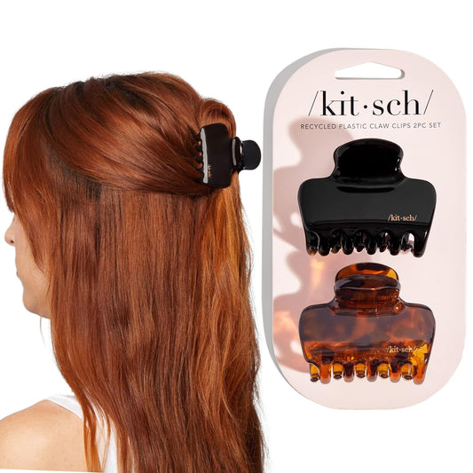 Kitsch_Medium_Claw_Clips_for_Women_-_Strong_Hold_&_Stylish_Glossy_Puffy_Design_Hair_Accessories_|_Half-Up_or_Full_Updos_|_Ideal_Gifts_for_Women_-_2pc_Set,_Black_&_Tort