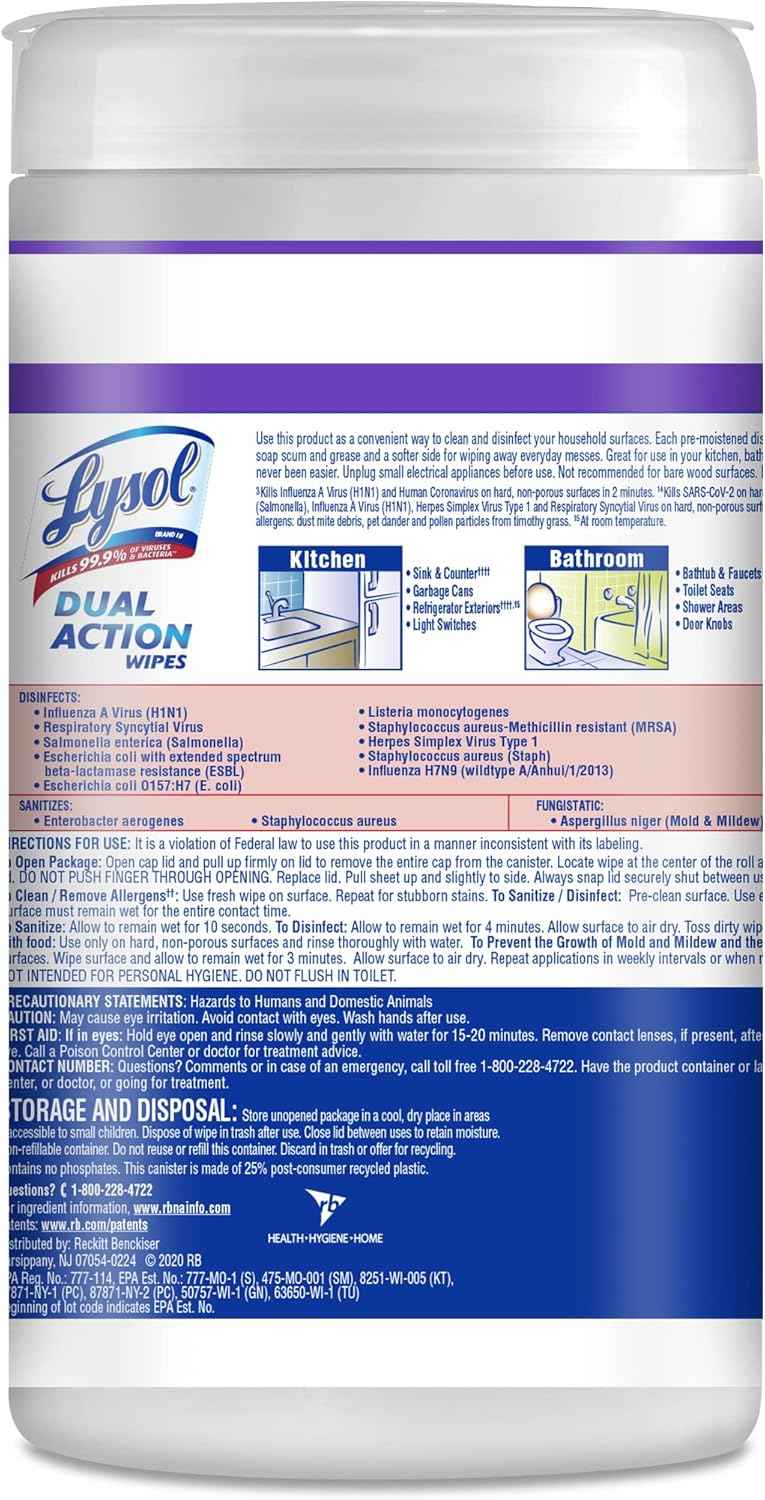 Lysol Dual Action Disinfectant Wipes, Multi-Surface Antibacterial Scrubbing Wipes, For Disinfecting and Cleaning, Citrus Scent
