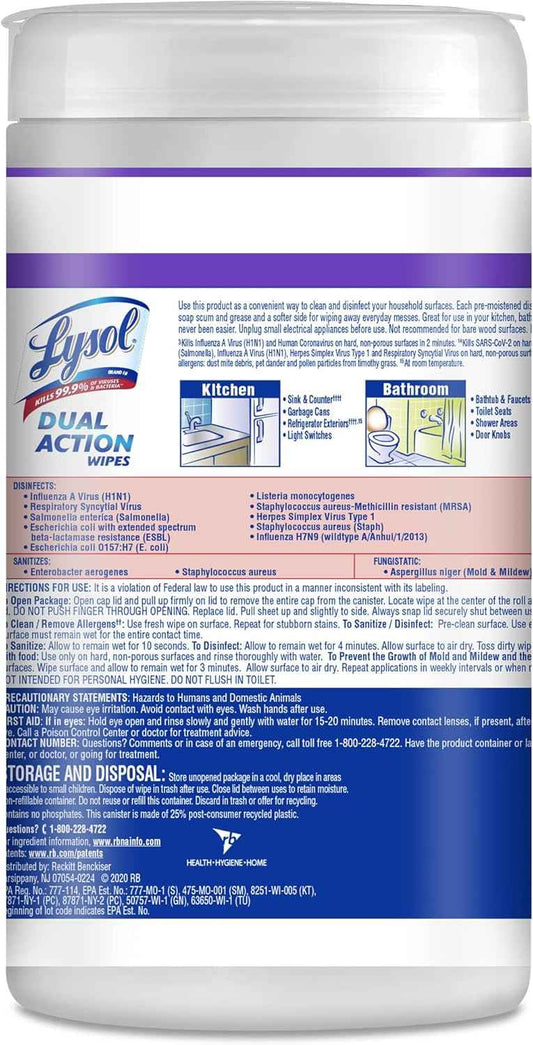 Lysol Dual Action Disinfectant Wipes, Multi-Surface Antibacterial Scrubbing Wipes, For Disinfecting and Cleaning, Citrus Scent