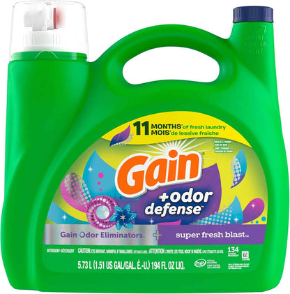Gain Odor Defense Liquid Laundry Detergent, Super Fresh Blast Scent, 2 in 1, Laundry Detergent Liquid Soap, HE compatible