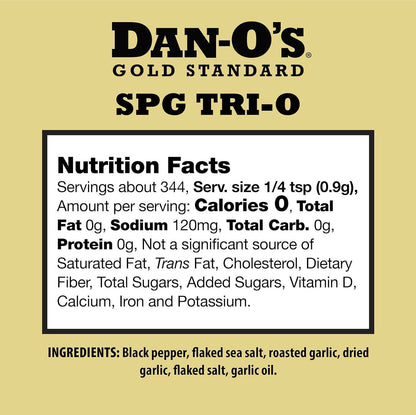 Dan-O’s SPG Tri-O Seasoning – Salt, Pepper & Garlic Blend – Medium Bottle – Premium All Purpose SPG for Steak, Chicken, Seafood & Veggies