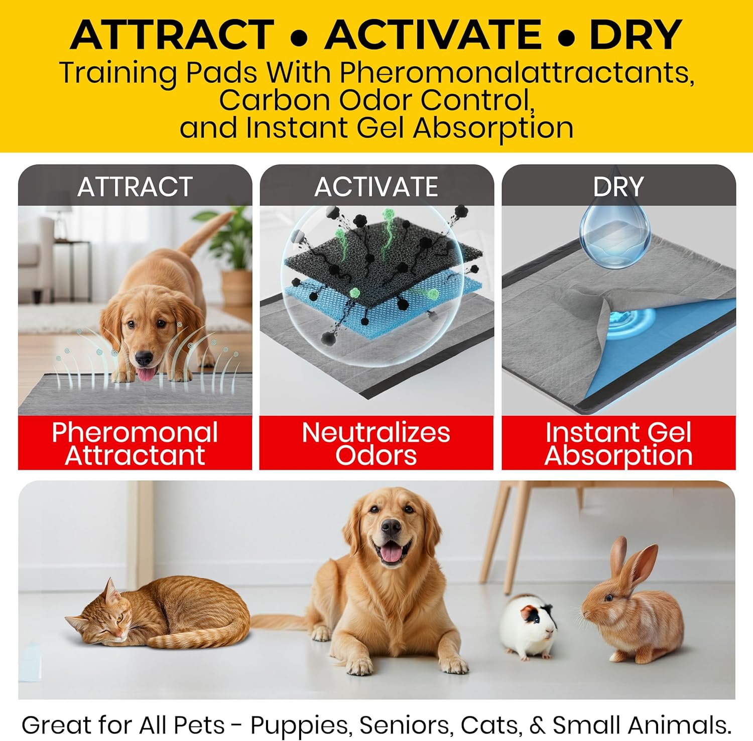 Glad_for_Pets_Black_Charcoal_Puppy_Pads_-_6-Layer_Leak-Proof_Construction,_Activated_Carbon_Odor_Control,_Pheromone_Attractant_-_Disposable_Dog_Pee_Pads_for_Potty_Training,_23_x_23_in,_100_Count