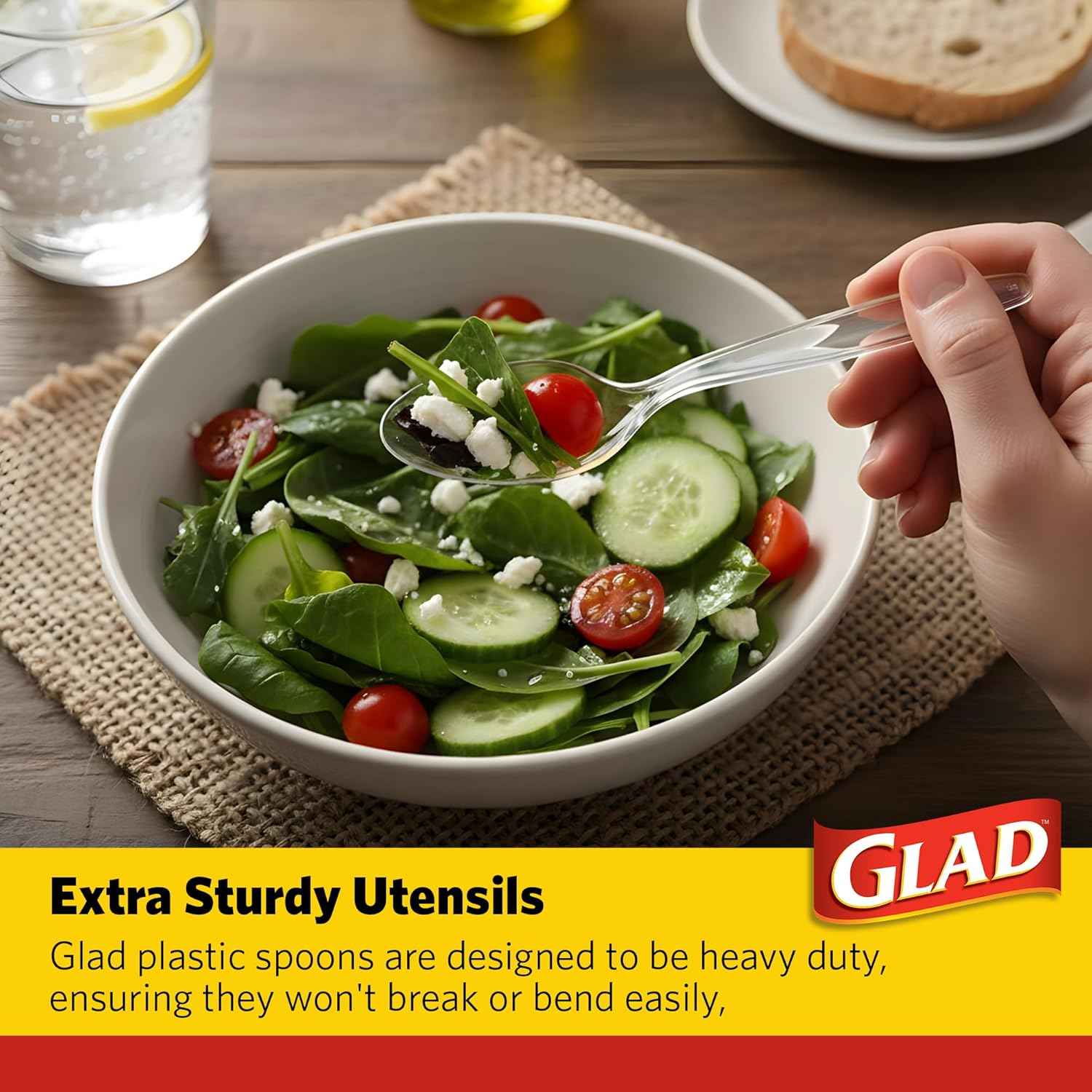 Glad Clear Plastic Spoons, Sturdy Disposable Plastic Cutlery for Parties, Events, Outdoor Meals, and Everyday Use, Clear Neutral Design Fits Any Table Setting, 24 Count