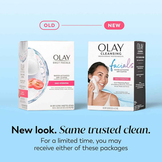 Olay Makeup Remover Wipes, Daily Facials Hydrating Face Cleanser for Normal to Dry Skin, Alcohol & Fragrance Free, Soft Face Wash Towels, Travel Essentials for Women, Convenient Dry Cloths