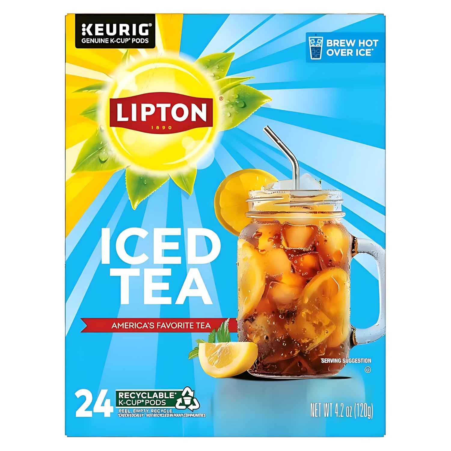 Lipton Unsweetened Black Iced Tea K-Cups 24-Pack for Keurig Coffee Makers - Rainforest Alliance Certified Tea Pods with Smooth Crisp Flavor, Brew Hot over Ice for Refreshing Beverage