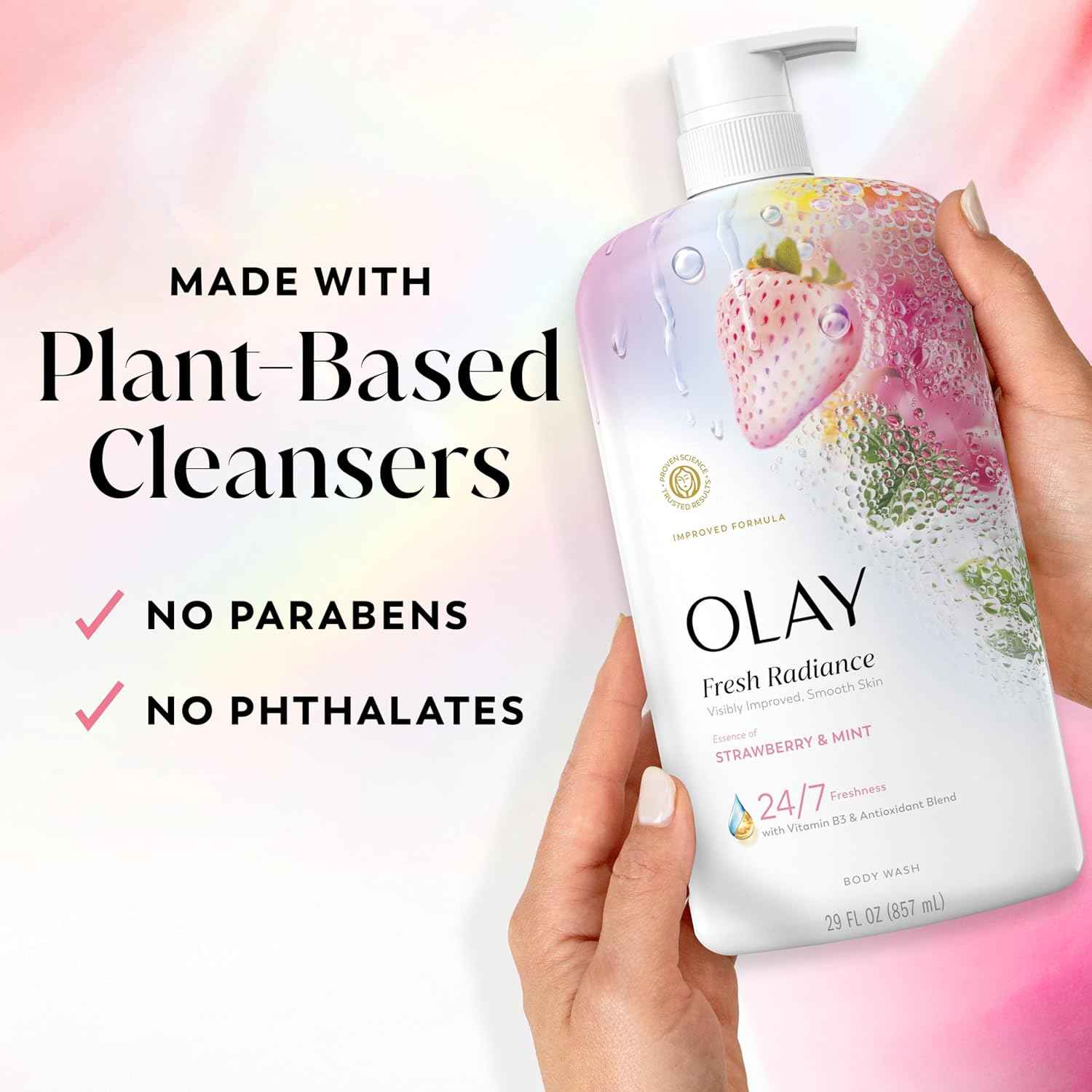 Olay Body Wash for Women, Fresh Radiance, 24/7 Skin-Loving Freshness, Visibly Radiant, Plant Based Cleansers, Vitamin B3 & Antioxidant Blend, For All Skin Types