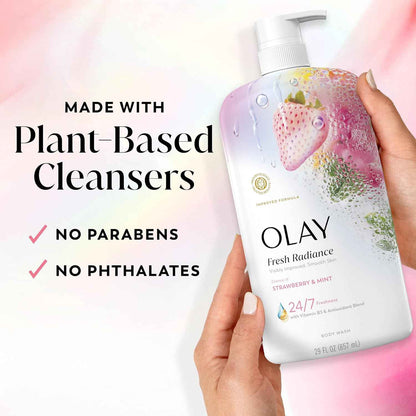 Olay Body Wash for Women, Fresh Radiance, 24/7 Skin-Loving Freshness, Visibly Radiant, Plant Based Cleansers, Vitamin B3 & Antioxidant Blend, For All Skin Types