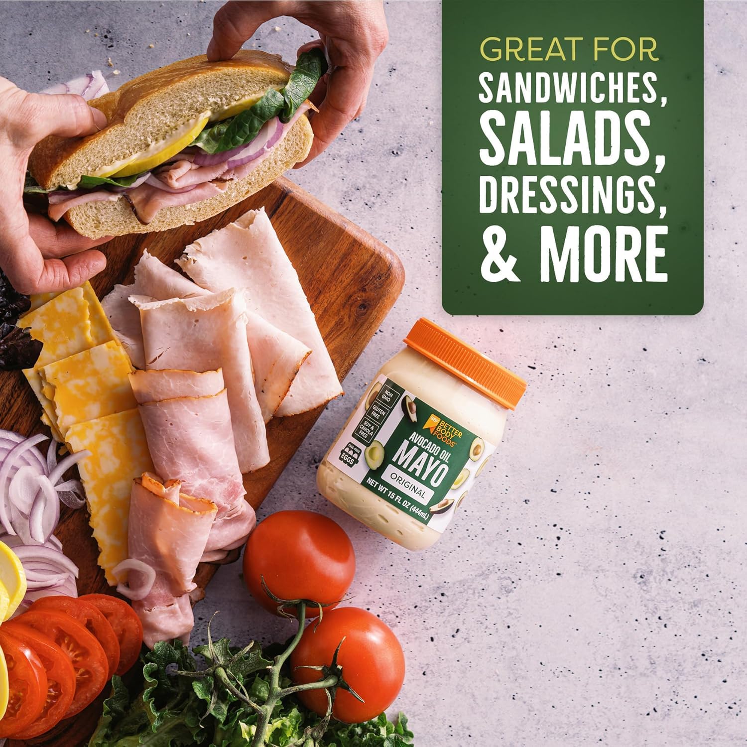 BetterBody_Foods_Avocado_Oil_Mayonnaise,_Non-GMO_Mayo_Spread_Made_with_Cage-Free_Eggs,_Paleo_(15_Ounces)