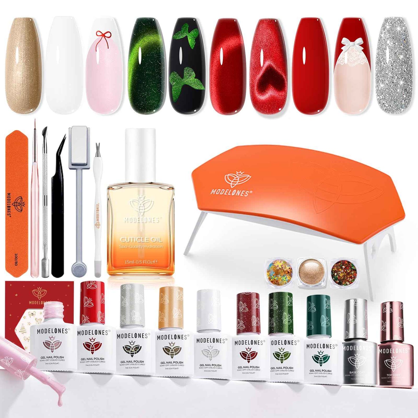 modelones 32 PCS Gel Nail Polish Set, 28 Colors Gel Polish with No Wipe Base Coat, Glitter & Glossy & Matte Top Coat Black Brown Red Purple Soak Off LED Nail Art Kit Salon at Home