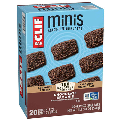 CLIF BAR Minis - Chocolate Brownie Flavor - Made with Organic Oats - 4g Protein - Non-GMO - Plant Based - Snack-Size Energy Bars - 0.99 oz. (20 Pack)