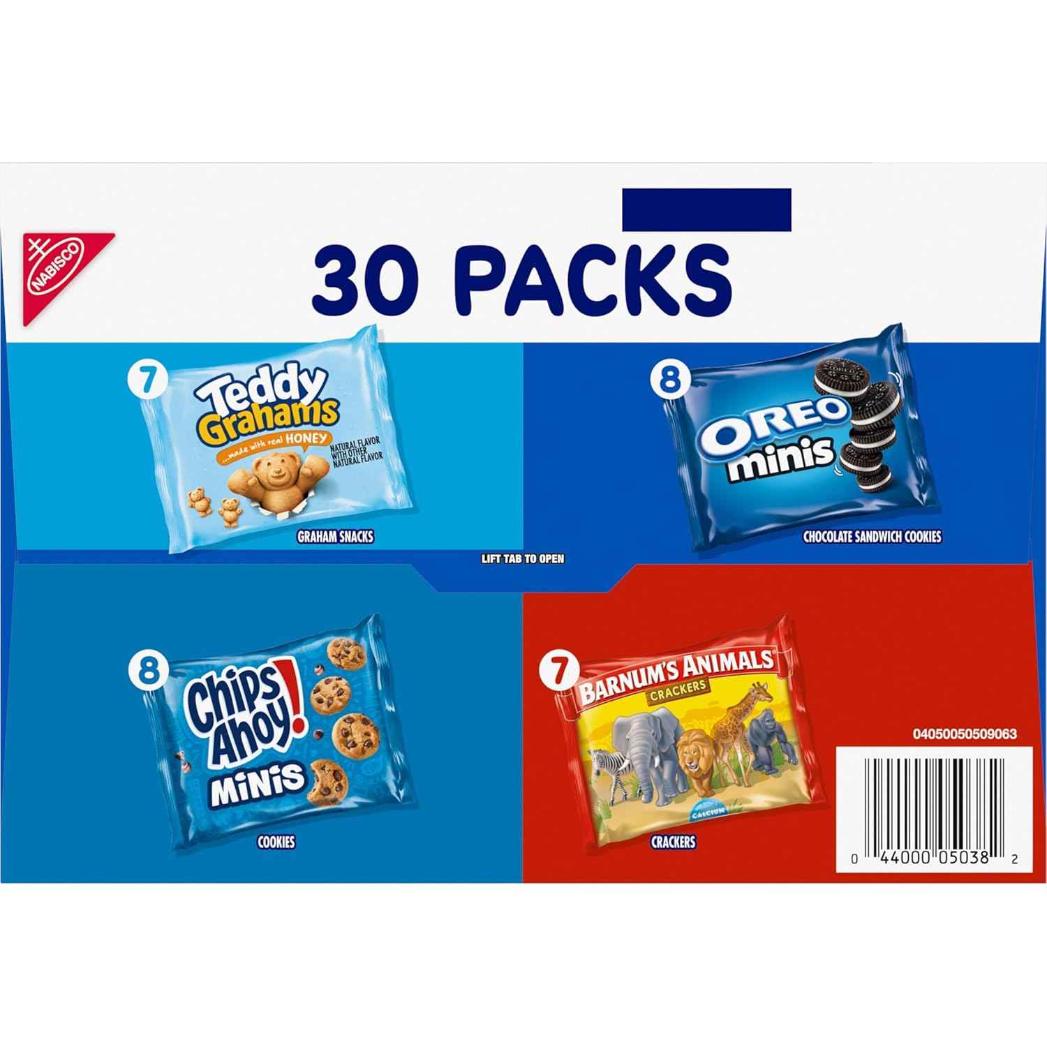 Nabisco Team Favorites Variety Pack, OREO Mini, CHIPS AHOY! Mini, Teddy Grahams Honey & Barnum's Animal Crackers, 30 Snack Packs